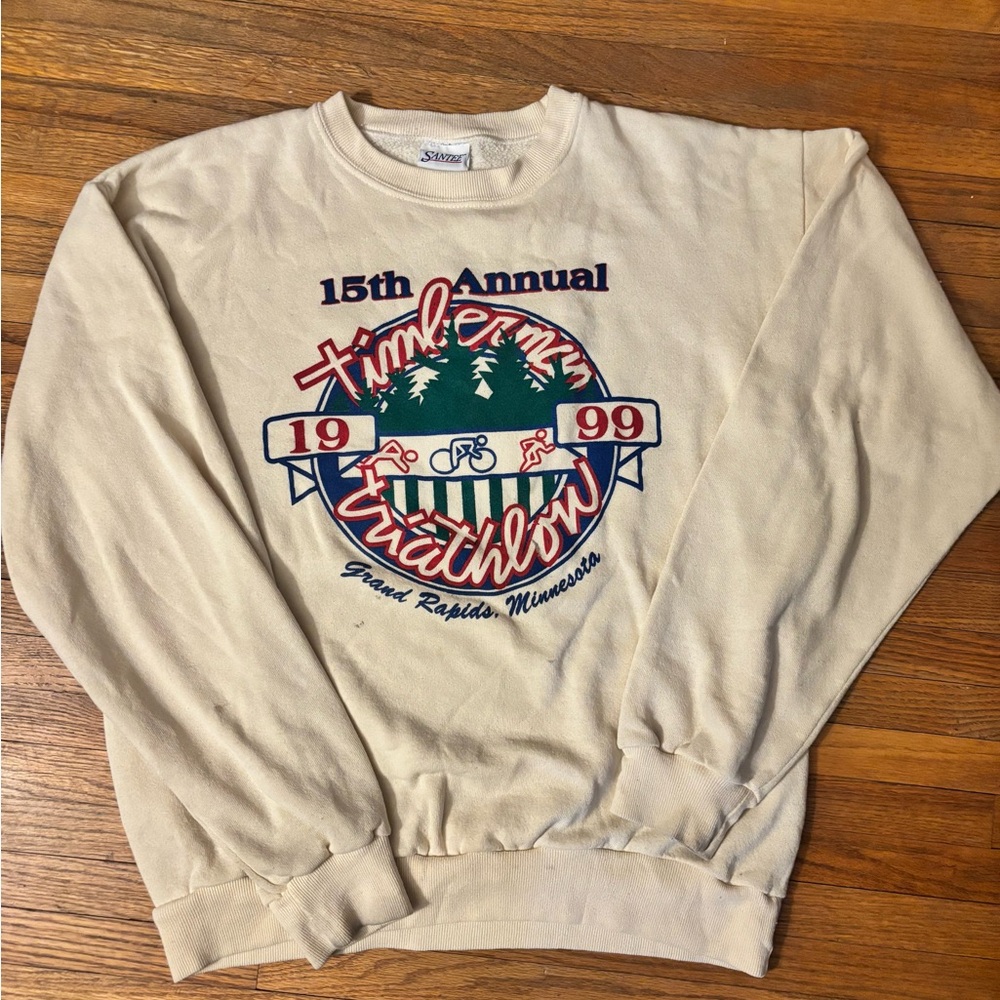 Vintage 1999 Timberman Triathlon Beige Sweater